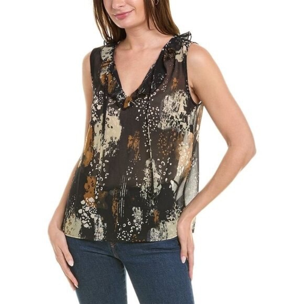 Cabi Incandescent Sleeveless Top 4185 Semi Sheer Abstract V-Neck Womens XL
